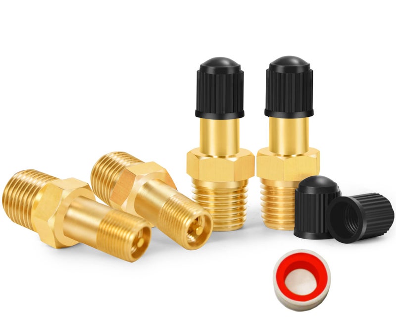 GODESON 1/8"NPT Tank Valve, Anti-Corrosion Brass Schrader Valve with 1/8"Male NPT,Using with Air Compressor Tanks(Pack of 4) - Image 1